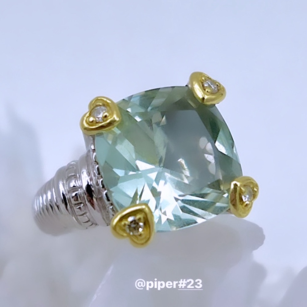 Judith Ripka JR TWO Fontaine Prasiolite & Diamond Cocktail Ring size 6 - Picture 4 of 8
